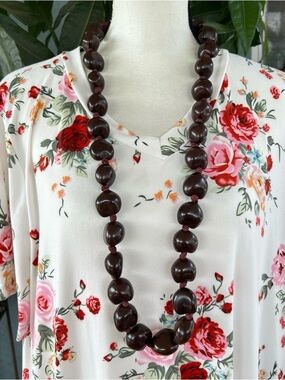 Hawaiian Kukui Nut Lei Double Knotted Ribbon Necklace Traditional